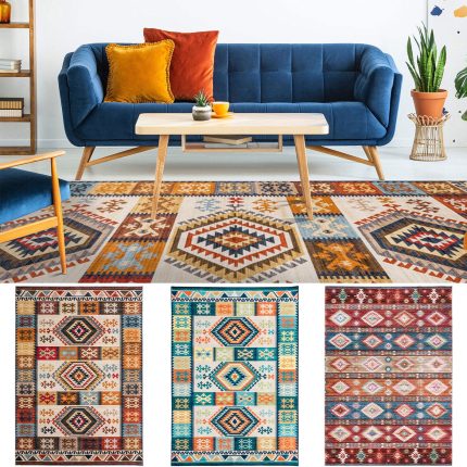 Extra Large Woolen Rug Multi Rainbow Diamond Kilim Carpet Non Shed Hall Runner